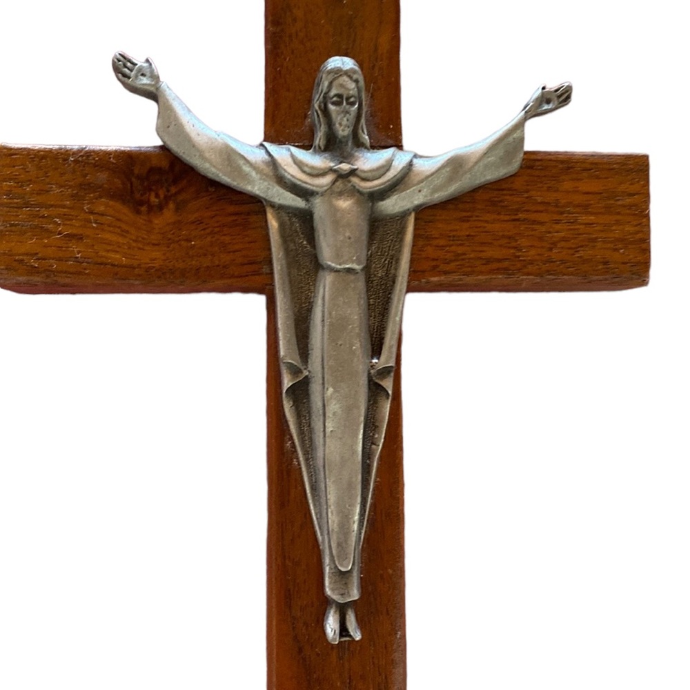 Vintage Jesus on a Wooden Cross Made with Pewter